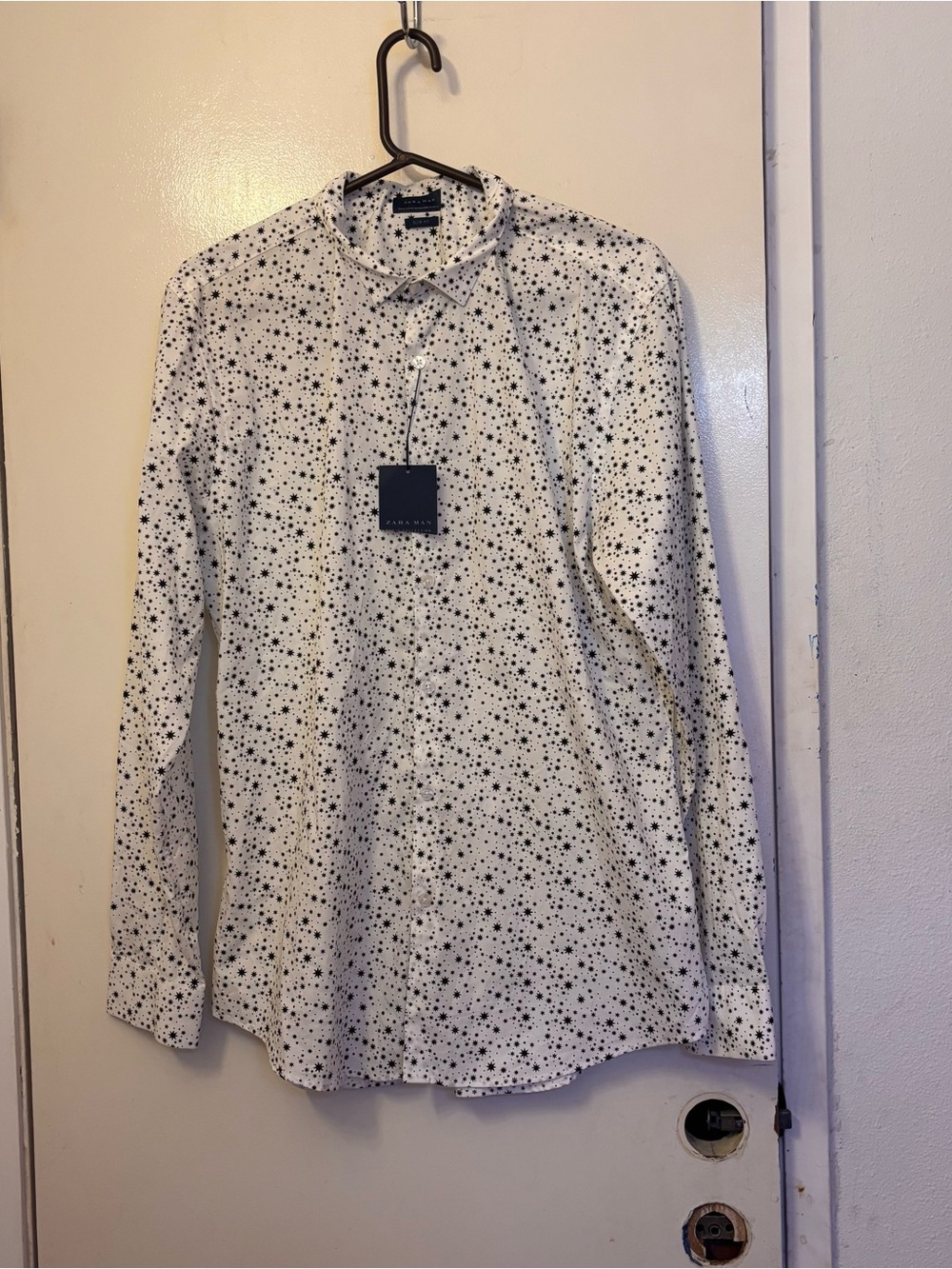 Zara White Long-Sleeve Shirt with Black Star Print
